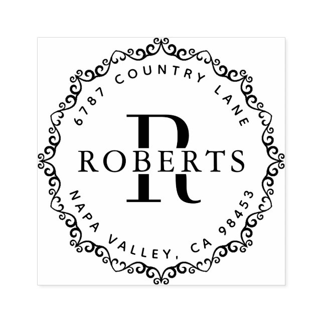 Sello De Caucho Nombre de familia Monograma Circular Devolución Di (Impresión)