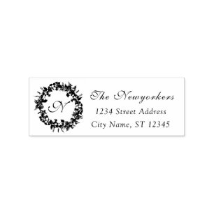 Sello De Caucho Nombre de familia Monograma RSVP Wreath floral rus