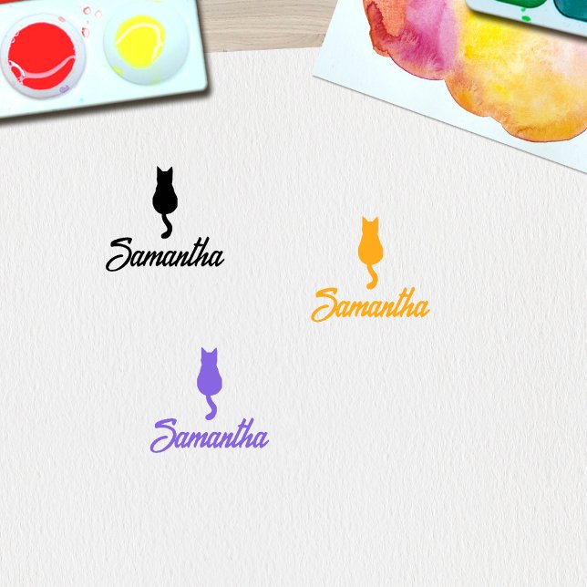 Sello De Caucho Nombre de guión de Personalizado moderno Cat (Subido por el creador)