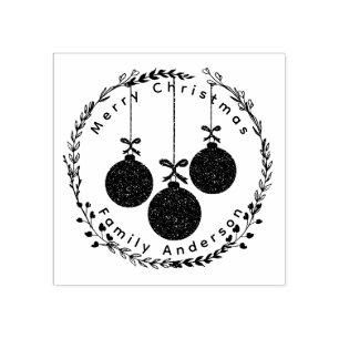 Sello De Caucho Nombre de la familia de los navidades Wreath & Fes