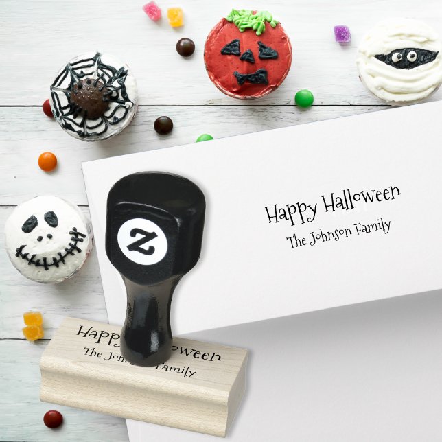 Sello De Caucho Nombre de negocio familiar espeluznante personaliz (Custom Spooky Family Business Name Happy Halloween Rubber Stamp)
