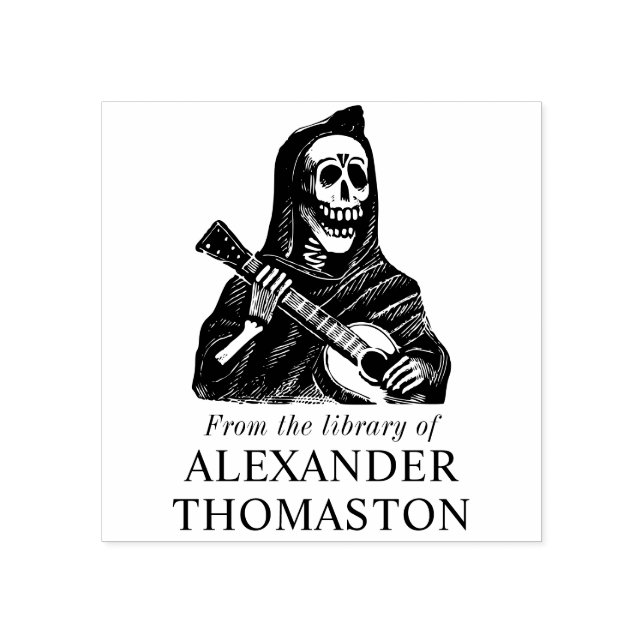 Sello De Caucho Nombre del libro de la biblioteca de guitarra del  (Impresión)