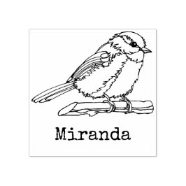 Sello De Caucho Nombre Monogramado de Bird Chickadee Songbird
