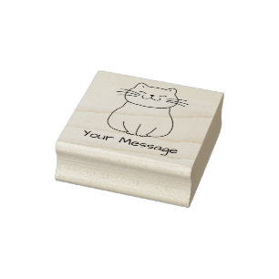 Sello De Caucho Nombre o mensaje con dibujo de gato sonriente