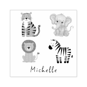 Sello De Caucho Nombre Personalizado Animal elefante Tigre León Ce