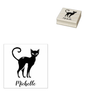 Sello De Caucho Nombre personalizado Cute Spooky Black Cat Hallowe