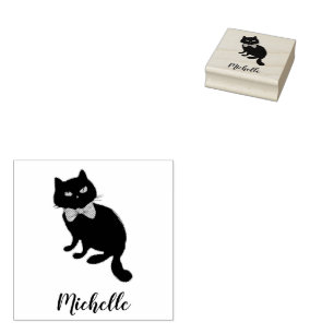 Sello De Caucho Nombre personalizado Cute Spooky Black Cat Hallowe