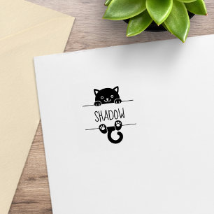 Sello De Caucho Nombre personalizado de búsqueda de gato negro lin