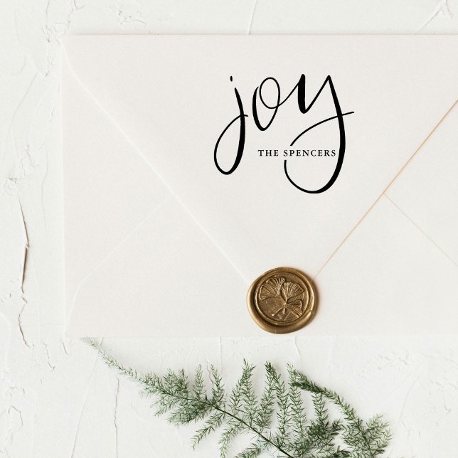 Sello De Caucho Nombre personalizado de la alegría de mano (Christmas joy custom holiday rubber stamp.)