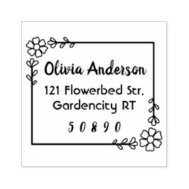 Sello De Caucho Nombre personalizado del marco de las hojas de flo