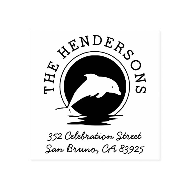 Sello De Caucho Nombre redondo de la silueta delfín y dirección de (Impresión)