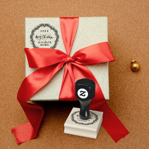 Sello De Caucho Nombre vintage Navidades retro Wreath Liniar