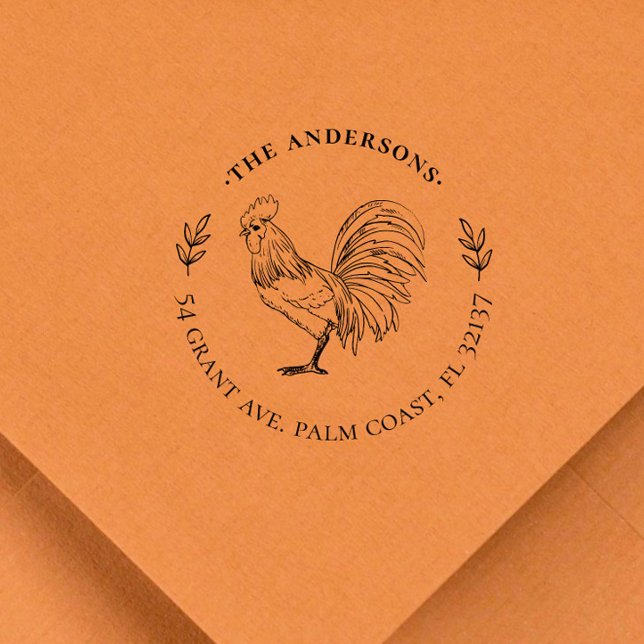 Sello De Caucho Nombre y dirección personalizados del gallo de Vin (Subido por el creador)