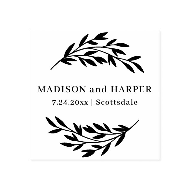 Sello De Caucho Nombre y fecha del Boda botánico (Impresión)