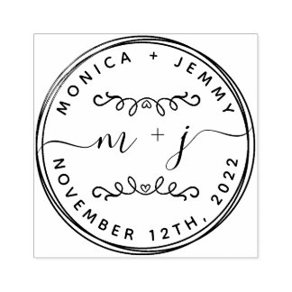 Sello De Caucho Nombres de Bodas clásicos Personalizados simples