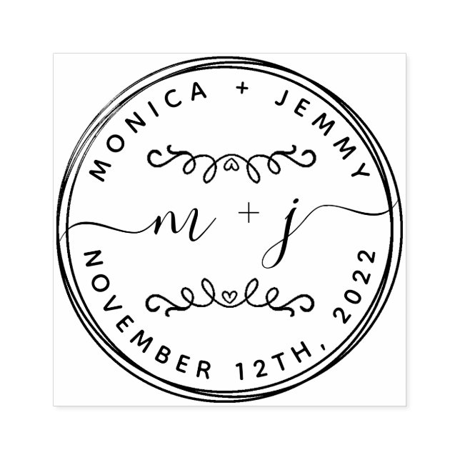 Sello De Caucho Nombres de Bodas clásicos Personalizados simples (Impresión)