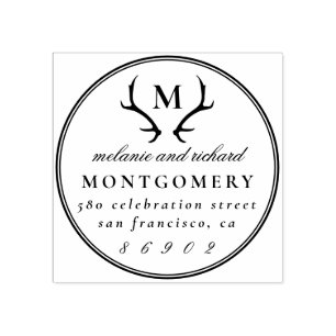 Sello De Caucho Nombres de Bodas de monograma y dirección de retor