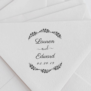 Sello De Caucho Nombres de pareja de Laurel elegante para boda Sav
