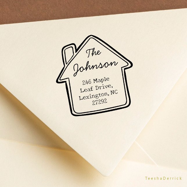 Sello De Caucho Nuestra linda dirección de devolución de Invitació (Our New House Announcement Cute Little Cottage or Wedding RSVP Return Address Rubber Stamp)