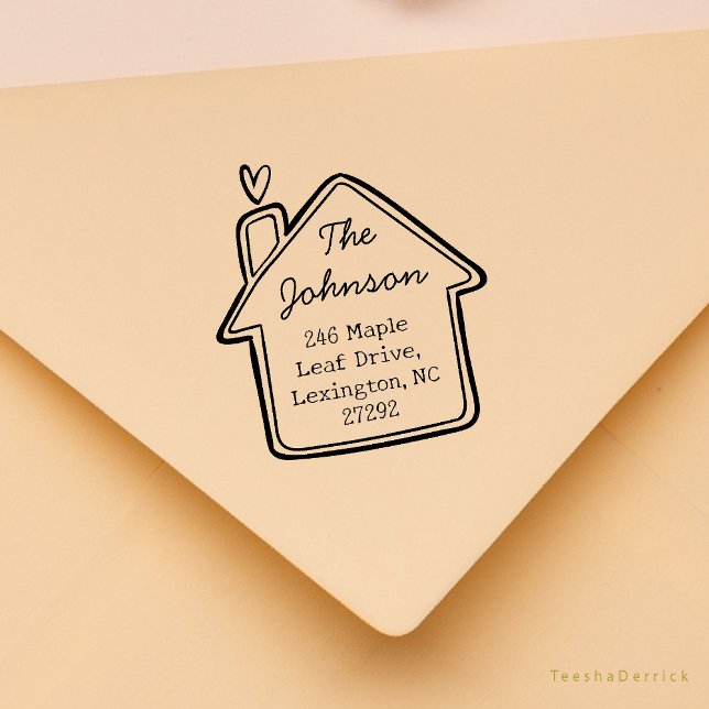 Sello De Caucho Nuestra linda dirección de devolución de Invitació (Our New House Announcement Cute Cottage Little Heart or Wedding RSVP Return Address Rubber Stamp)