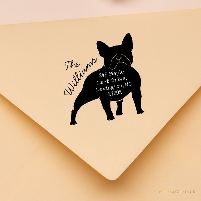 Sello De Caucho Nuestra nueva dirección de devolución de Bulldog d (Bull Dog silhouette, Our New House Address Announcement Modern Rustic Round Rubber Stamp)