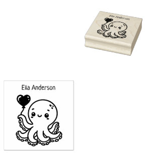 Sello De Caucho Octopus adorable con globo cardíaco