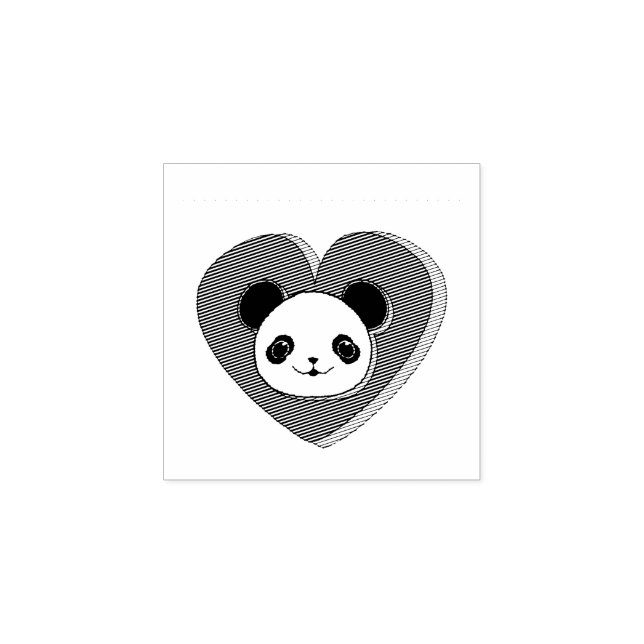 Sello De Caucho Oso De Panda Y Dibujo De Corazón Rojo (Impresión)