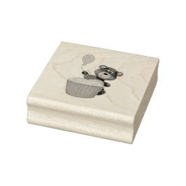 Sello De Caucho Oso marrón de mano corta con globo y tarta