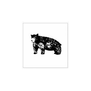 Sello De Caucho Oso negro monocromático a mano