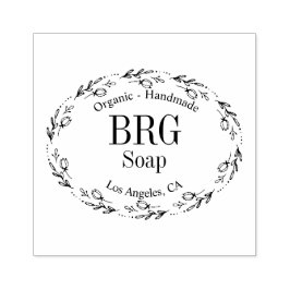 Sello De Caucho Oval botánico | Jabón orgánico artesanal monograma