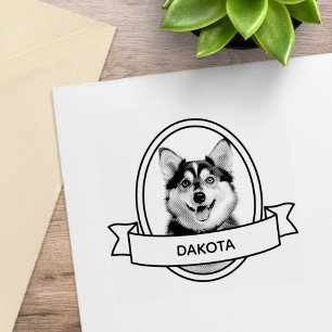 Sello De Caucho Oval Personalizado Mascota Dog Photo and Name Ribb
