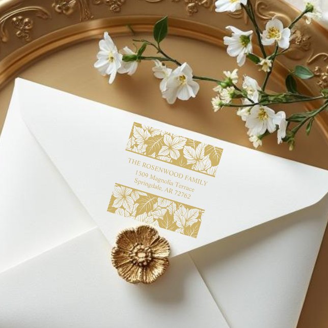 Sello De Caucho Overlapping Leaves Chic Nature Return Address (Overlapping Leaves Pattern for Elegant Nature Return Address Rubber Stamps.)