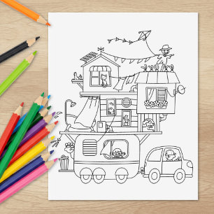 Sello De Caucho Página de Coloración de Trailer de Camping Familia