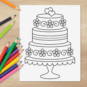 Sello De Caucho Página de coloreado de pastel de Boda en niveles