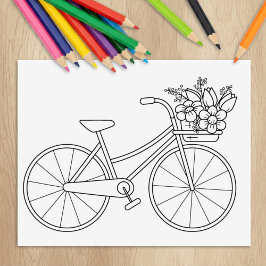 Sello De Caucho Página para colorear de bicicleta con cesta de flo