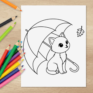Sello De Caucho Página para colorear de gato lindo bajo paraguas