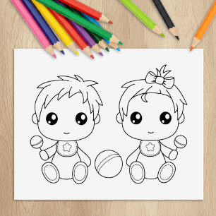Sello De Caucho Página para colorear de gemelos bebé niño y niña