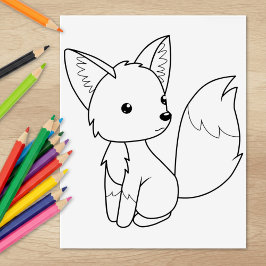 Sello De Caucho Página para colorear de zorro pequeño lindo
