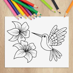 Sello De Caucho Página para colorear flores de lirio y colibrí