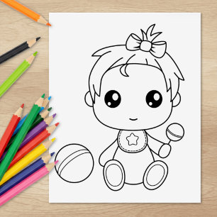 Sello De Caucho Página para colorear mono de niña