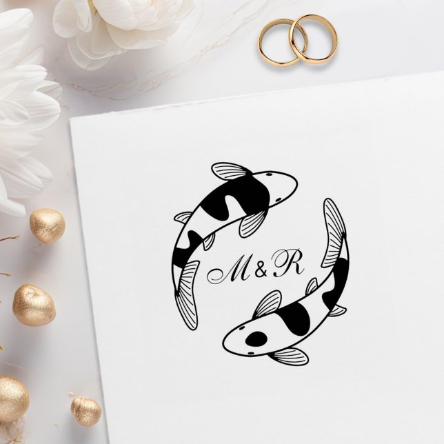 Sello De Caucho Pair of Japanese Koi Fish Wedding Monogram (Subido por el creador)