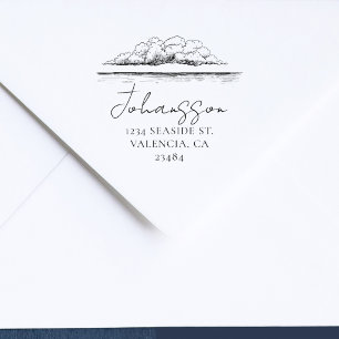 Sello De Caucho Paisaje Costero Dirección de Devolución Elegante