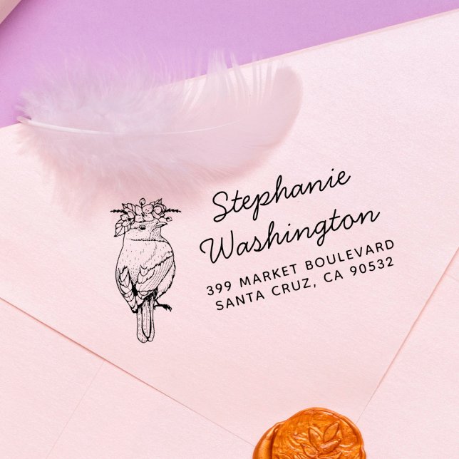 Sello De Caucho Pájaro con flores | Script de nombres y dirección  (Subido por el creador)