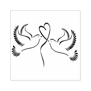 Sello De Caucho Palomas con corazón