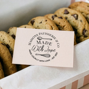 Sello De Caucho Panadería Cuchara Batidor Dibujada a Mano Hecha Co