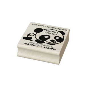 Sello De Caucho Panda Cute Personalizable Guardar la fecha