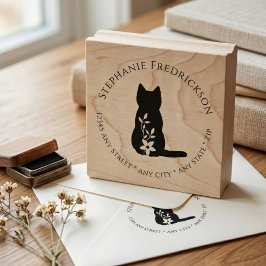 Sello De Caucho Papelería caprichosa de gato con flores para amant