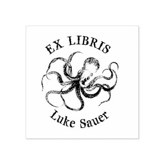 Sello De Caucho para Luke octopus ex libris stamp