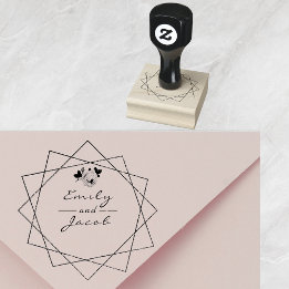 Sello De Caucho Pareja boda Nombres Arte Geométrico Floral
