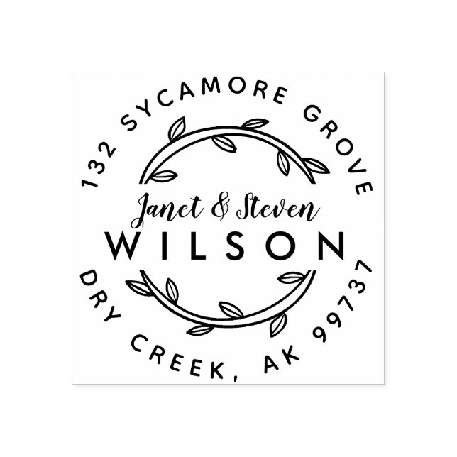 Sello De Caucho Pareja Casada Nombres completos Mano Dibujada Wrea (Impresión)